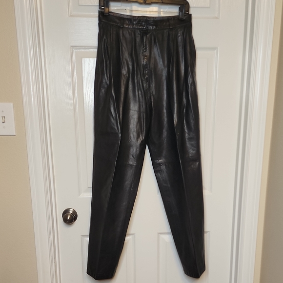 licole Pants - Licole Womens Vintage High Waisted Pleated Black Genuine Leather Pants Trousers